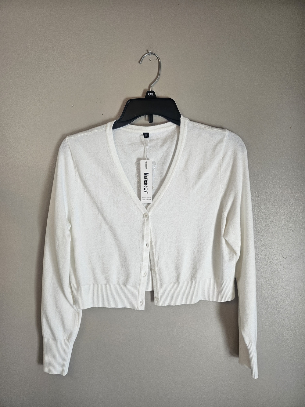 White Cropped V-Neck Button Front Cardigan